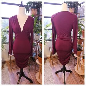 Burgundy Long-Sleeve Midi Dress (Size PL)